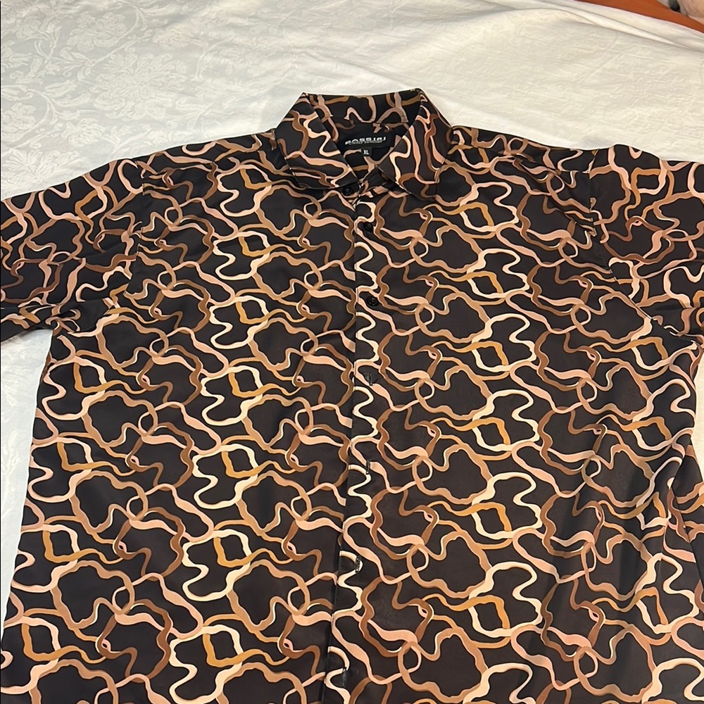 Bass Casual Black and Brown Geometric Button Down Shirt